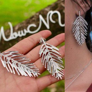 New Silver Leaf Palm Tropical‎ Travel Drop Earrings